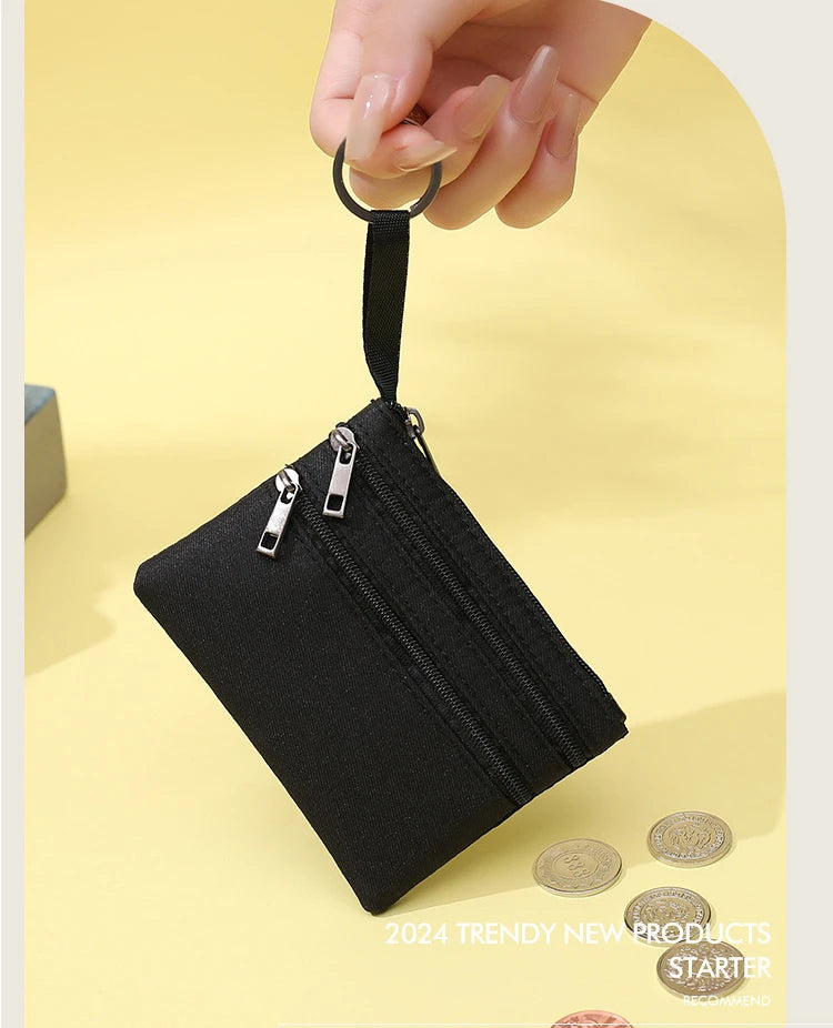 Canvas Mini Coin Purse with Zipper – Cute Solid Color Key & Money Pouch for Kids, Women & Men