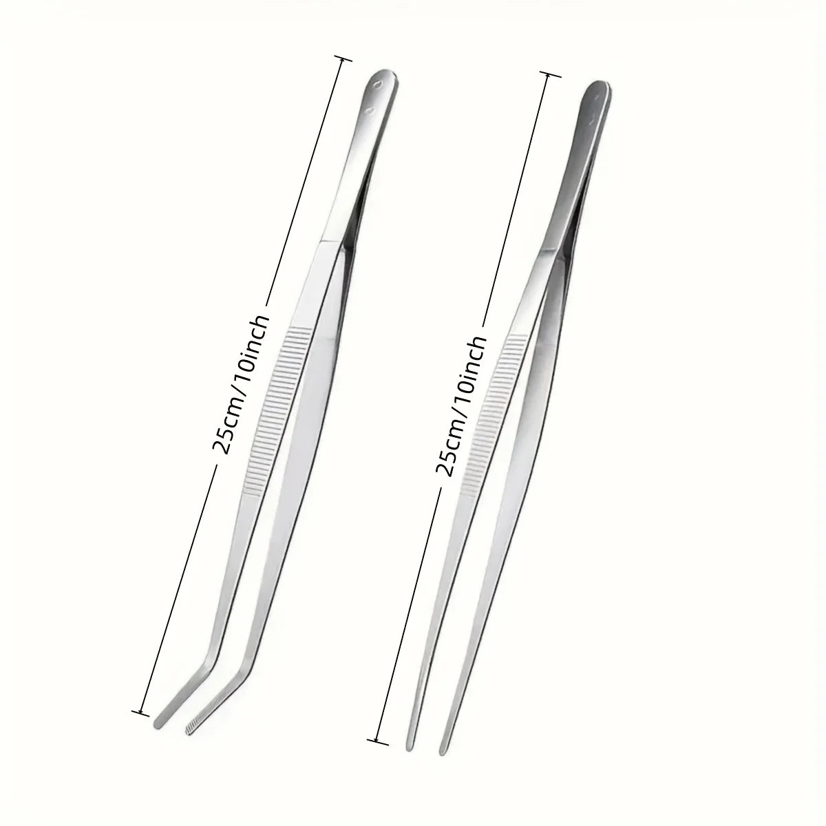 Professional Stainless Steel Kitchen Tweezers 2-Piece Set - Precision Cooking, Grilling & Seafood Clamps