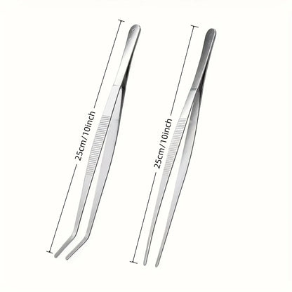 Professional Stainless Steel Kitchen Tweezers 2-Piece Set - Precision Cooking, Grilling & Seafood Clamps