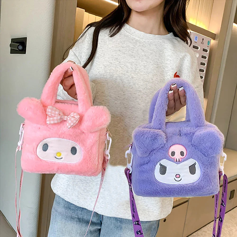 Adorable Sanrio Plush Bag: Kawaii Kuromi, Cinnamoroll, Melody Cartoon Anime Handbag - Perfect Crossbody Cosmetic Travel Storage for Women and Girls