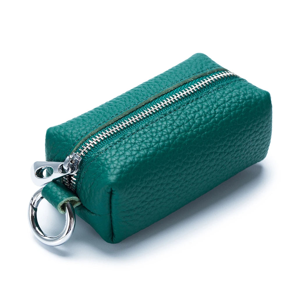 Genuine Leather Key Holder Wallet – Mini Car Key Organizer & Coin Purse with Double Keychains for Men & Women 🔑👜