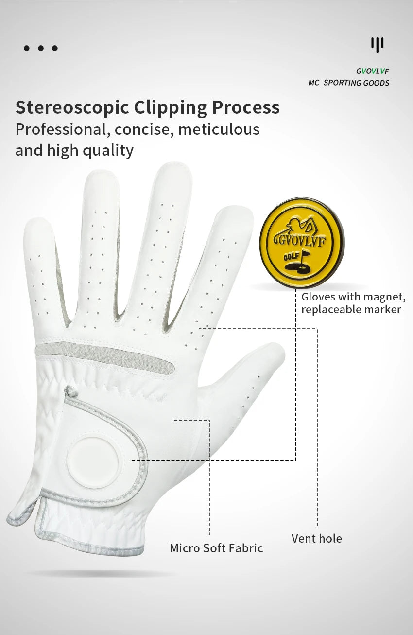 Men's Golf Glove - Breathable Micro Soft Fabric, Comfortable Fit with Magnetic Marker & Replaceable Design for Golfers