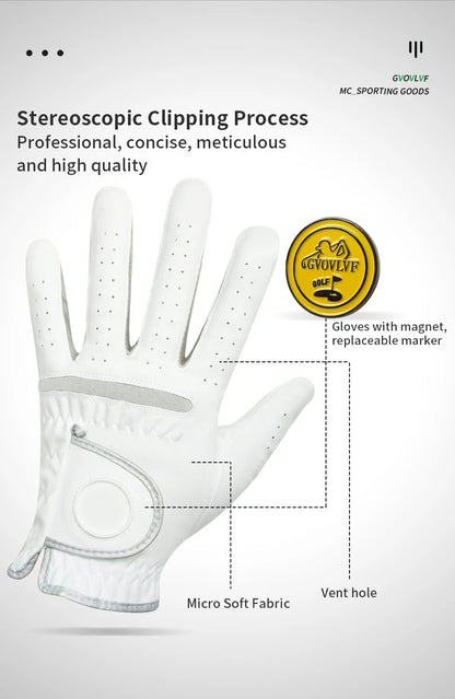 Men's Golf Glove - Breathable Micro Soft Fabric, Comfortable Fit with Magnetic Marker & Replaceable Design for Golfers