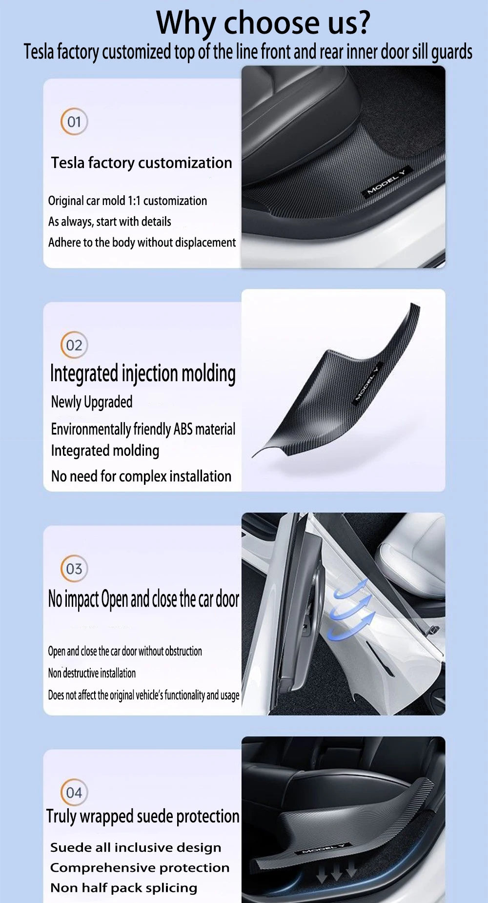 2/4/8PCS Tesla Model 3/Y Highland Door Sill Protector — ABS Anti-Kick Waterproof Threshold Strip for Front & Rear