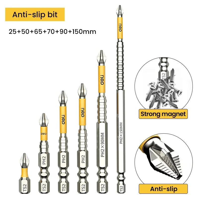 5PCS High Hardness Magnetic Phillips Drill Bit Set, Non-Slip Cross Head Screwdriver Bits 25–150mm for Electric Drill & Hand Tools