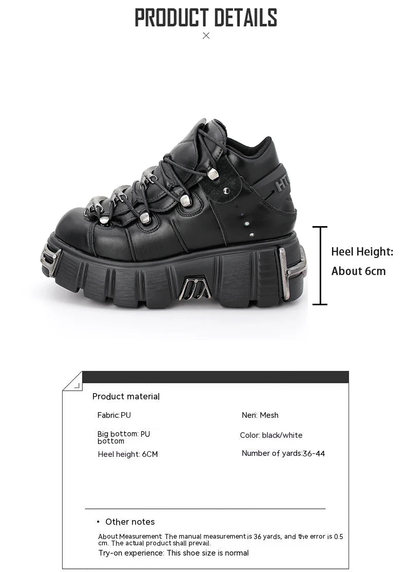 New 2024 Punk Style Women's Platform Shoes – 6CM Lace-Up Rock Boots with Metal Decor