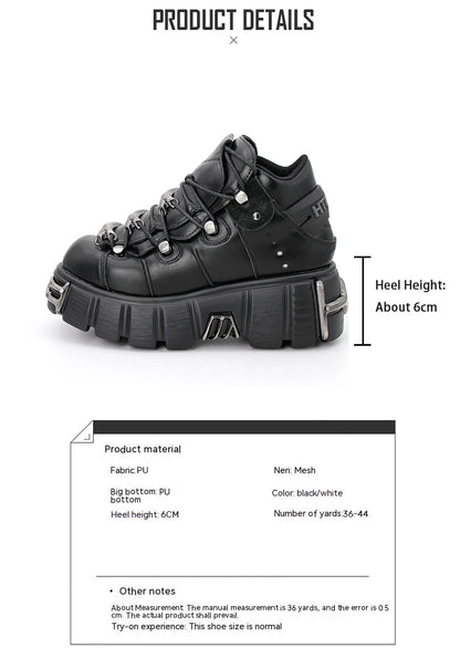 New 2024 Punk Style Women's Platform Shoes – 6CM Lace-Up Rock Boots with Metal Decor