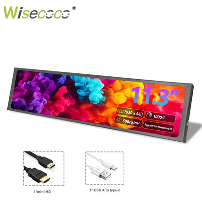 Portable Stretched Monitor - 1920x440 IPS LCD Display for Raspberry Pi, AIDA64 PC & Laptop Setup