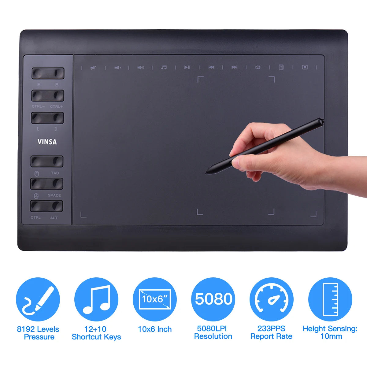 10x6 Inch Professional Graphics Drawing Tablet – 12 Express Keys for Windows & Mac, Digital Painting & Design Tool
