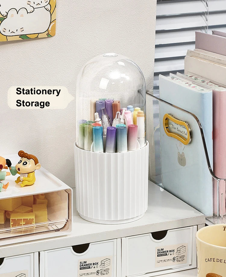 360° Rotating Makeup Brush Holder with Lid – Organizer for Vanity, Desktop, Countertop & Dresser Table