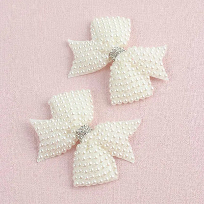 2Pcs White Pearl Hair Bow Clips – Layered Hairpins for Girls & Kids, Boutique Hair Accessories
