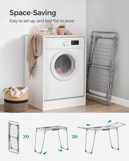 SONGMICS Foldable Gullwing Clothes Drying Rack – Space-Saving Laundry Rack with Sock Clips, 22.2"x68.1"x38"