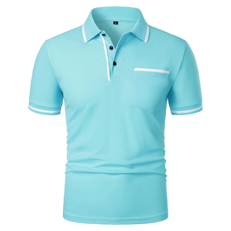 Men's Short Sleeve Polo Shirt - Breathable Solid Color Casual Summer Top with Pocket Design
