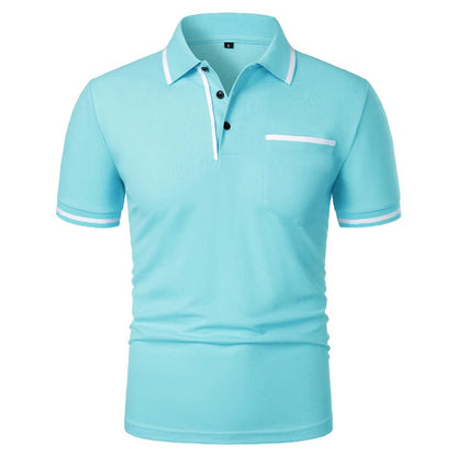 Men's Short Sleeve Polo Shirt - Breathable Solid Color Casual Summer Top with Pocket Design