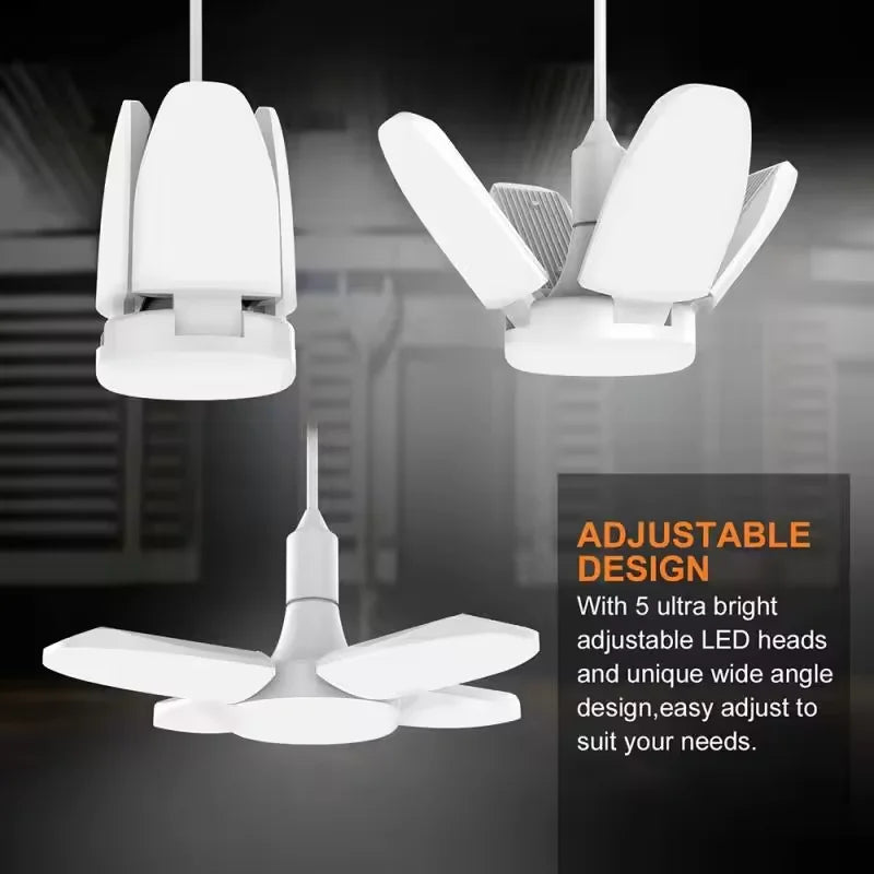 E27 28W Foldable LED Bulb – Fan-Shaped 6500K White Light for Home, Ceiling, Garage & Warehouse, AC110V/220V