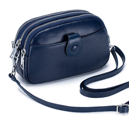 Real Leather Women’s Shoulder Bag - Mini Crossbody Purse with Three Zipper Pockets