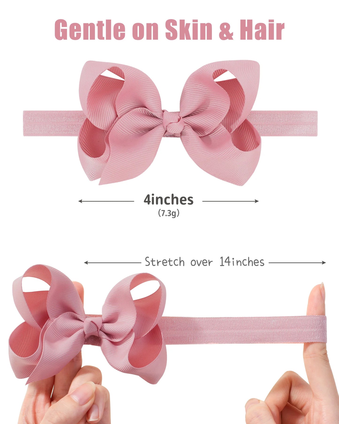 Girls Grosgrain Ribbon Bow Headbands - 3-Piece 4-Inch Cute Elastic Hair Accessories