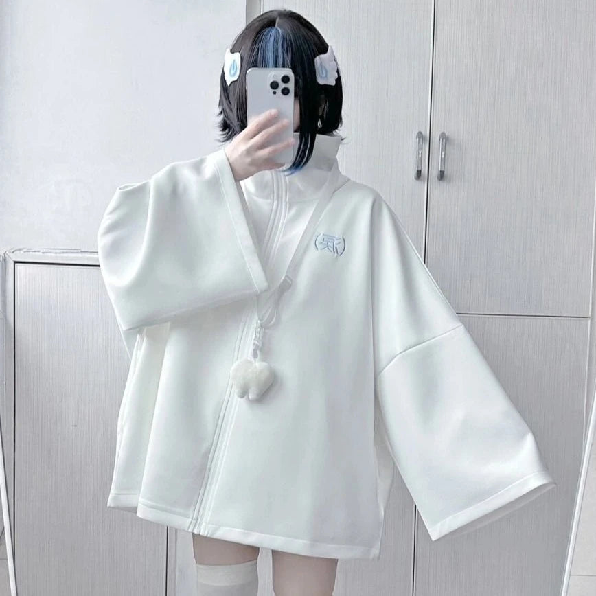 Spring Casual Hoodie – Women’s Loose Y2K Aesthetic Oversized Embroidered Harajuku Zipper Grunge Sweatshirt