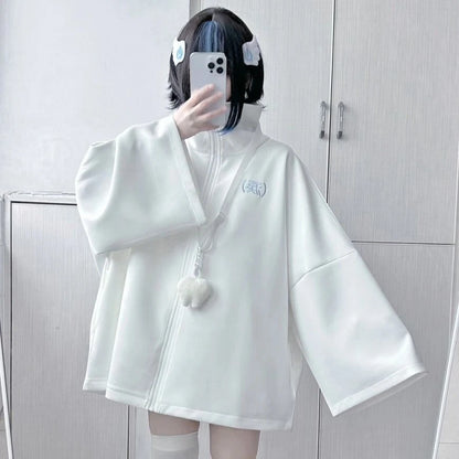 Spring Casual Hoodie – Women’s Loose Y2K Aesthetic Oversized Embroidered Harajuku Zipper Grunge Sweatshirt