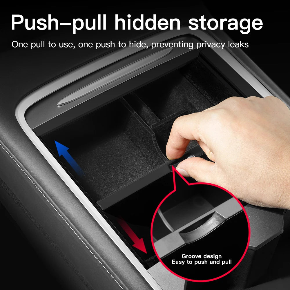YZ Storage Box for Tesla Model 3 & Model Y – Center Armrest Hidden Box & Cup Holder Organizer, 2023-2022 Car Accessories