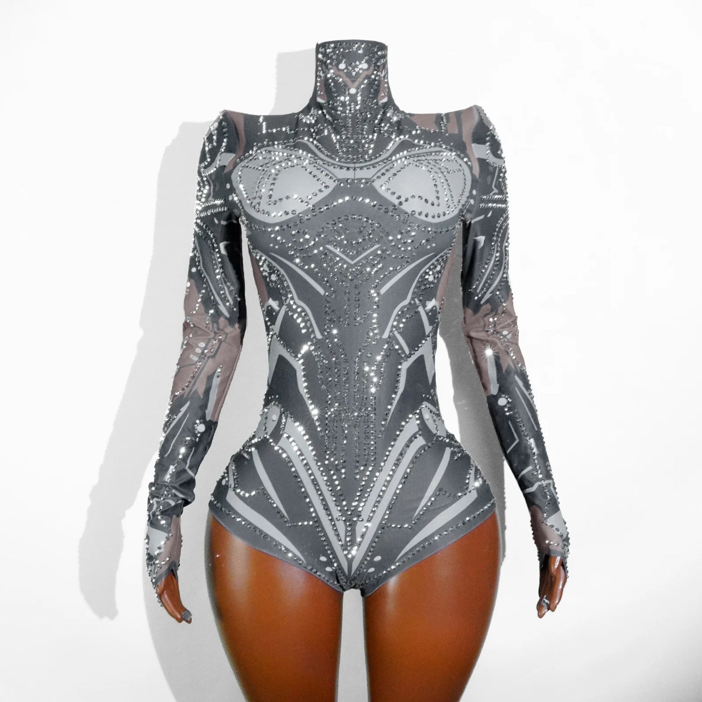 Sexy Sparkly Green Rhinestone Bodysuit – Stage Dance Costume for Party, Bar Show, Drag Queen, Cosplay & Halloween