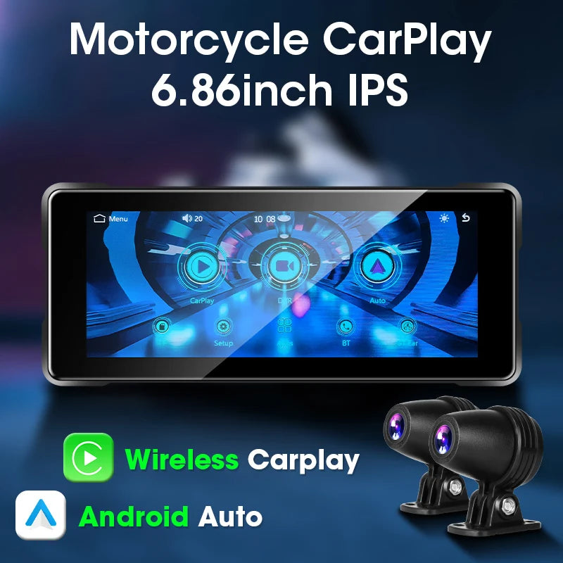 7-Inch Motorcycle GPS Navigation with Wireless Apple CarPlay & Android Auto – Waterproof Touchscreen Display, BT Connectivity, IPX7