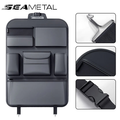 SEAMETAL Car Seat Back Storage Bag – PU Leather Auto Organizer with Tissue Box, Multifunctional Car Storage Accessory