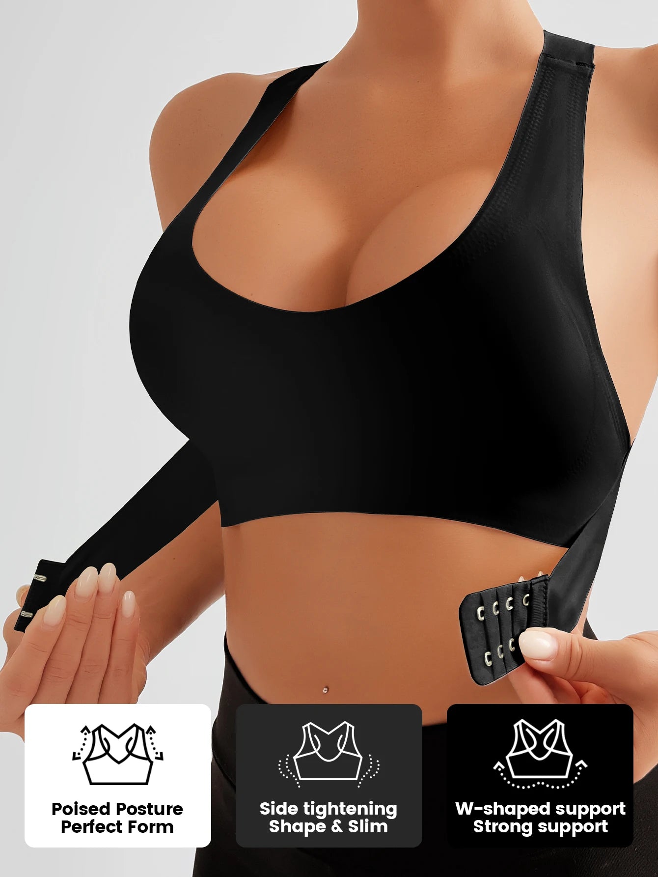 Women's Wireless Lifting Bra - Adjustable Front & Back Buckle Seamless Support Bra with Removable Pads & Wide Straps