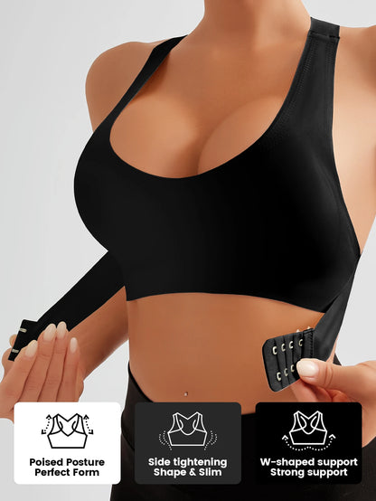 Women's Wireless Lifting Bra - Adjustable Front & Back Buckle Seamless Support Bra with Removable Pads & Wide Straps
