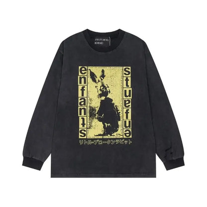 Washed Casual Hoodie Sweatshirt — Unisex Loose-Fit Street Style Crew Neck with Lip Print Letter Design, Vintage Comfortable Top