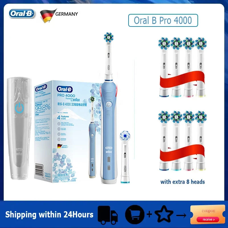 Oral-B Pro 4000 Electric Toothbrush – 3D Action Daily Clean with Pressure Sensor, 4 Modes, Gum Care, Waterproof & Rechargeable