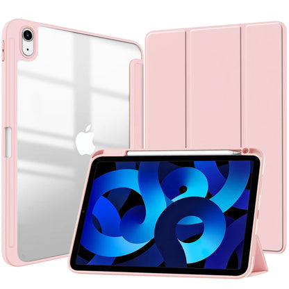 Smart PU iPad Case - Transparent Protective Cover for iPad Air Pro 11 Inch 10.9 10.2 9.7 Models with Stand