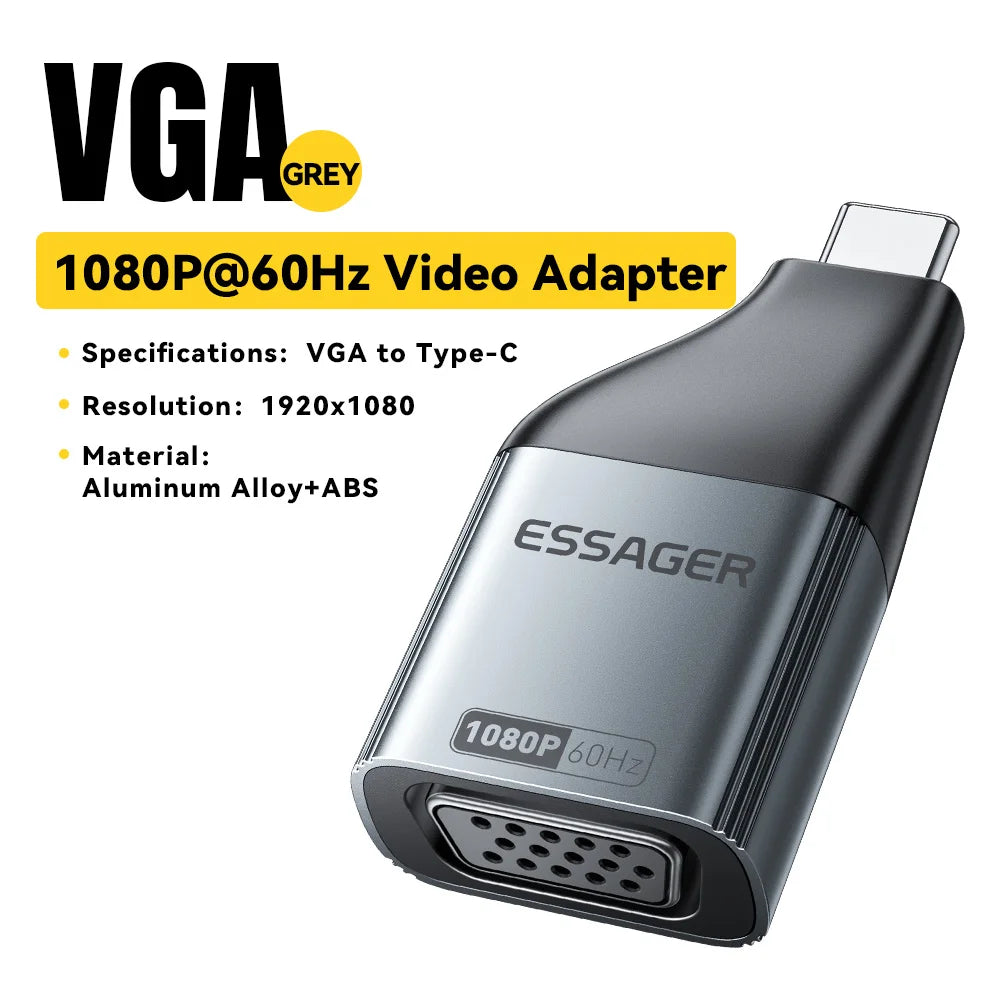 Essager USB-C to HDMI/DP/VGA Adapter – 4K@120Hz 8K@60Hz Video Converter for MacBook & TV Box