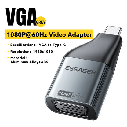 Essager USB-C to HDMI/DP/VGA Adapter – 4K@120Hz 8K@60Hz Video Converter for MacBook & TV Box