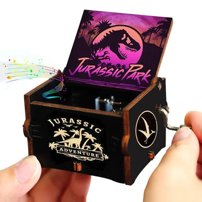 Wooden Hand Crank Jurassic Park Music Box – Classic Theme Melody Gift for Kids & Collectors