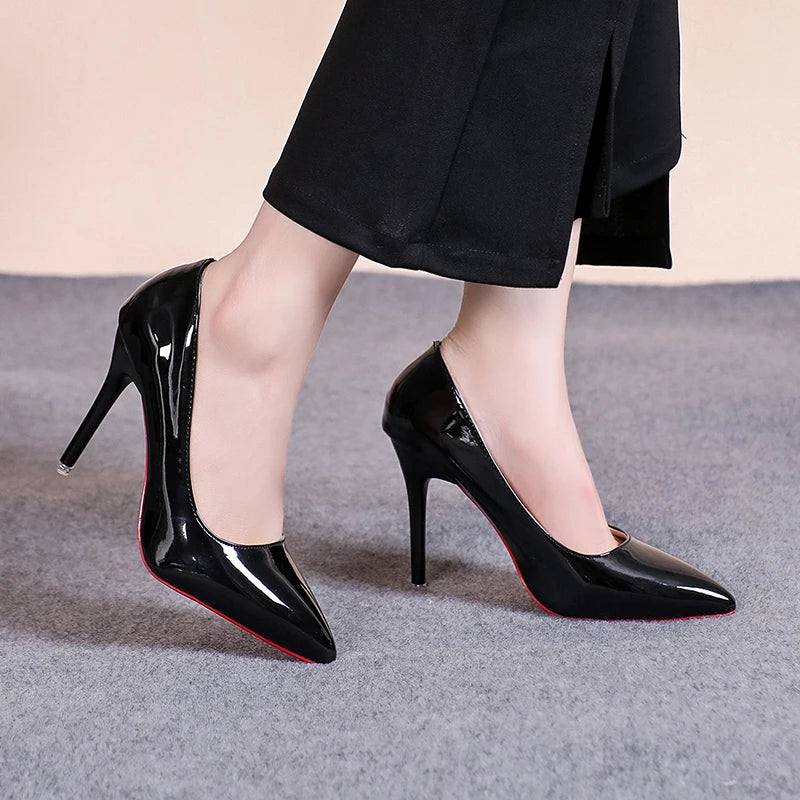 Pointed Toe Patent Leather High Heels - Sexy Stiletto Pumps for Women Party Dress Work and Classic Black Fashion Shoes