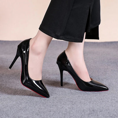 Pointed Toe Patent Leather High Heels - Sexy Stiletto Pumps for Women Party Dress Work and Classic Black Fashion Shoes