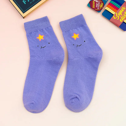 5 Pairs Cartoon Cute Women’s Socks – Fun Patterned Crew Socks, Colorful & Comfy for All Seasons