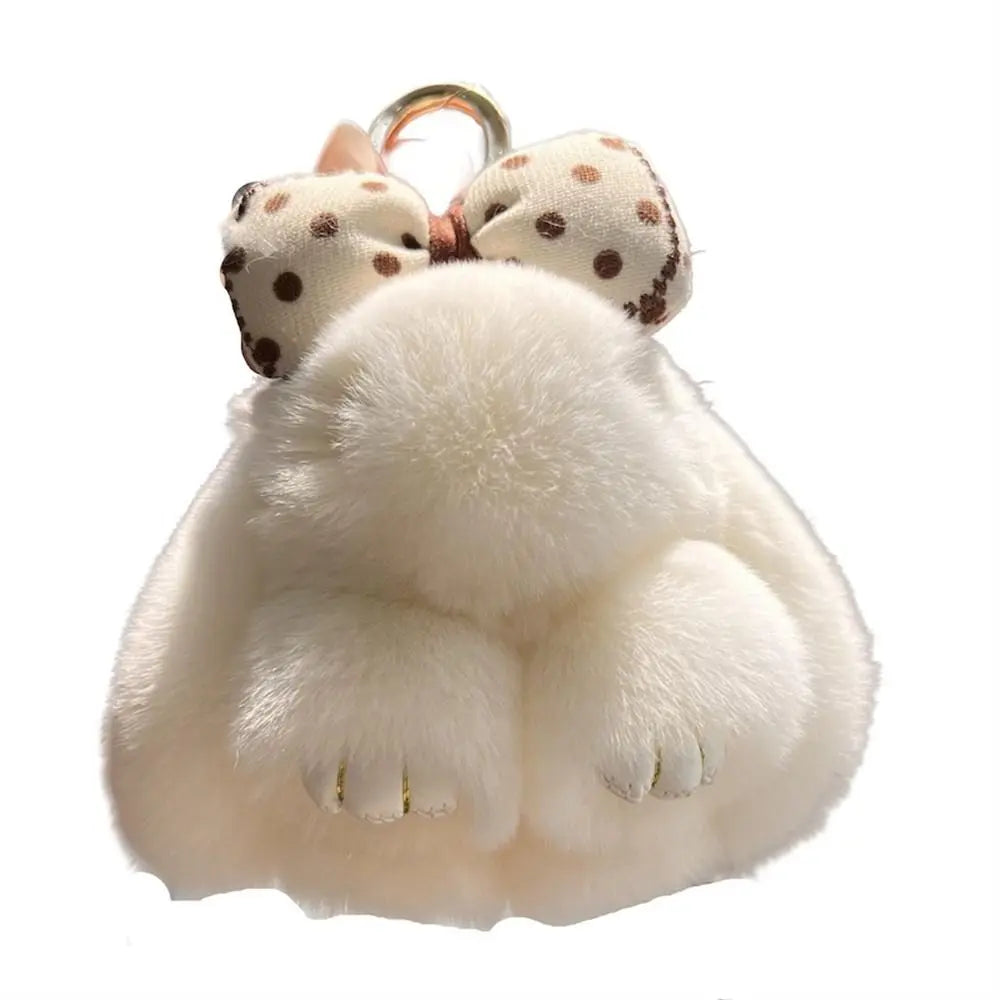 Hair Bow Rabbit Fur Keychain – Cute Fluffy Bunny Plush Bag Charm & Couple Pendant