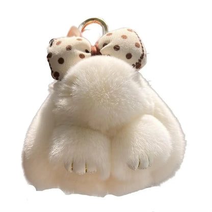 Hair Bow Rabbit Fur Keychain – Cute Fluffy Bunny Plush Bag Charm & Couple Pendant
