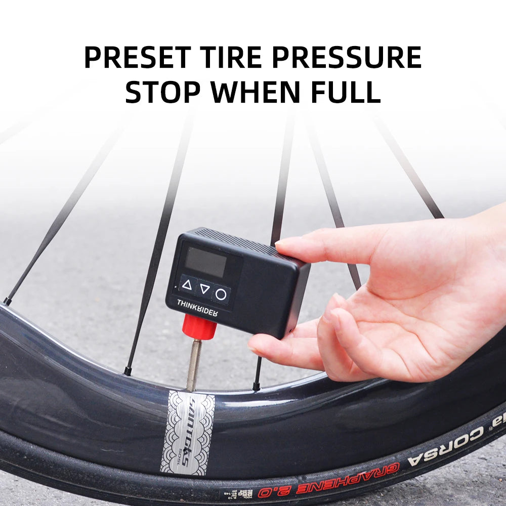 ThinkRider 120 PSI Mini Electric Bike Pump – Portable Tire Inflator with Digital Gauge Display