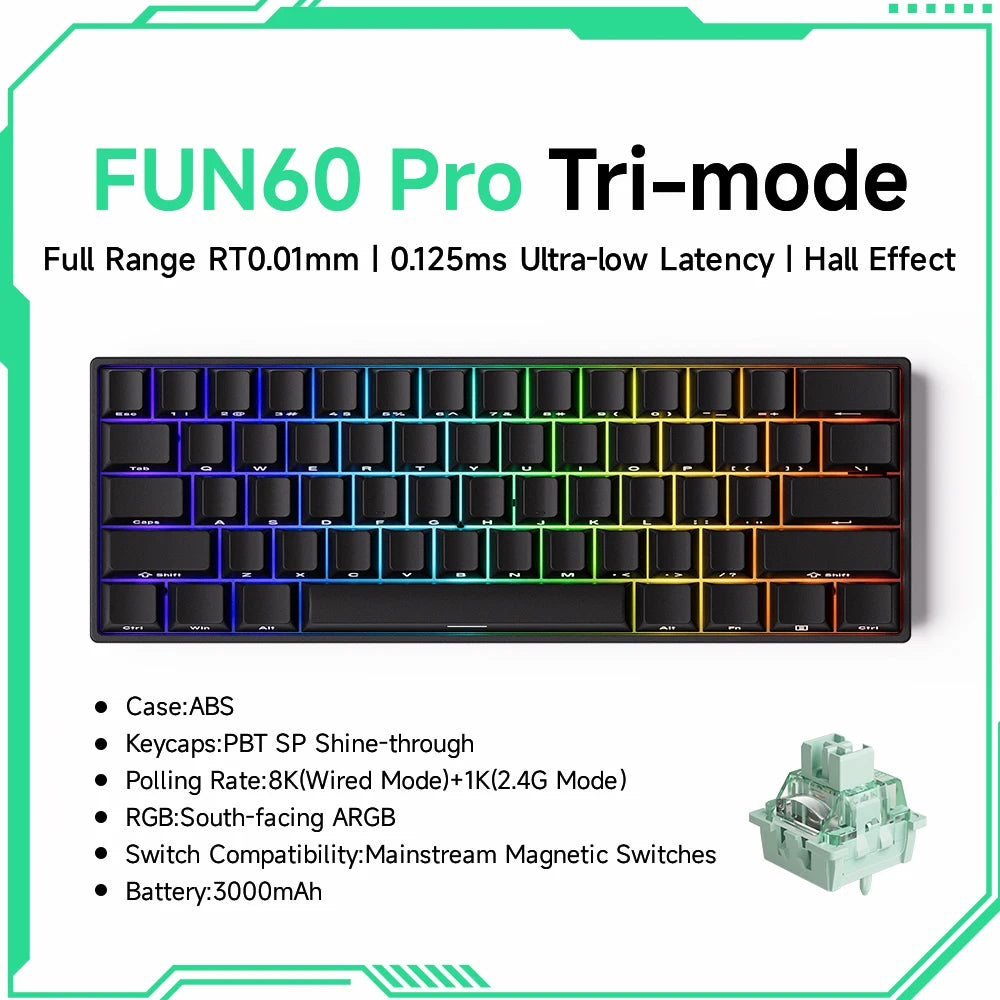 Akko MonsGeek FUN60 60% Mechanical Gaming Keyboard – Magnetic Switch, 8K Rapid Trigger, ARGB HE/TMR Custom Keyboard