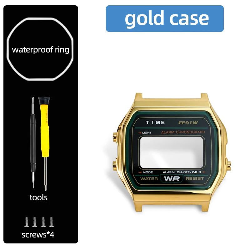F-91W Stainless Steel Watch Case Mod Kit - Metal Shell Upgrade for Casio F91W, A158W, A159W & 593 Watches