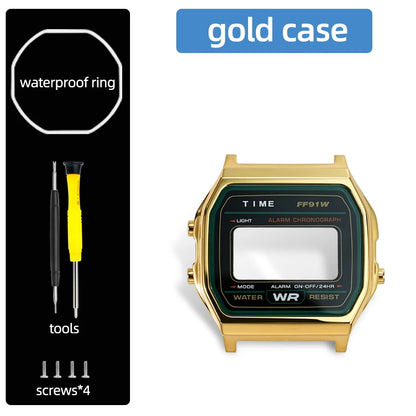 F-91W Stainless Steel Watch Case Mod Kit - Metal Shell Upgrade for Casio F91W, A158W, A159W & 593 Watches