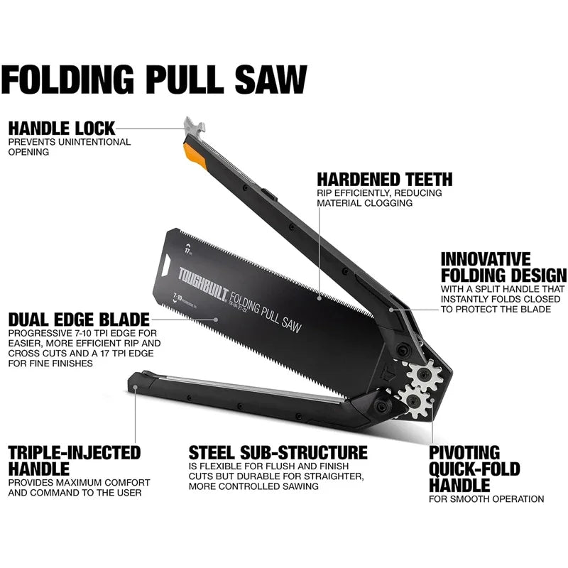TOUGHBUILT TB-H4-21-2X Folding Hand Saw - Fast, Efficient Fine-Cutting Manual Panel Saw