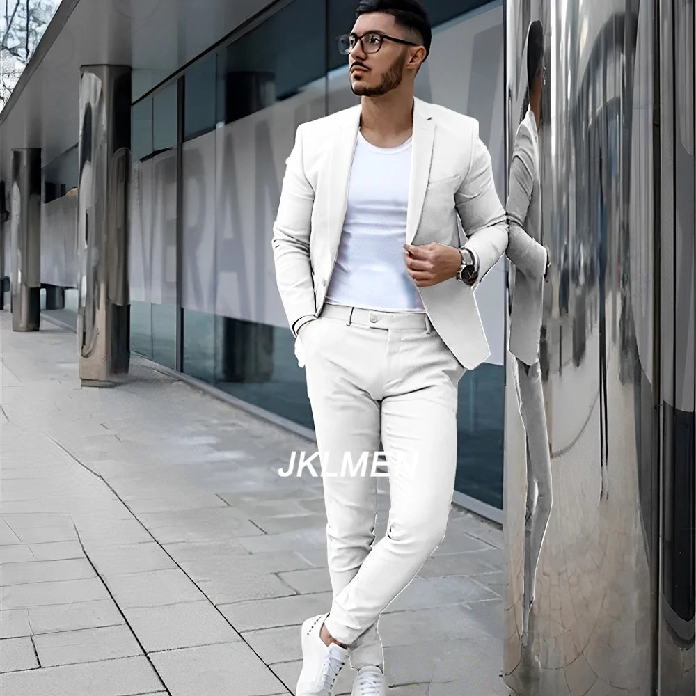 Gray Men’s 2 Piece Suit - Summer Casual Blazer & Pants Set for Wedding, Formal Events and Groom Style XS-5XL