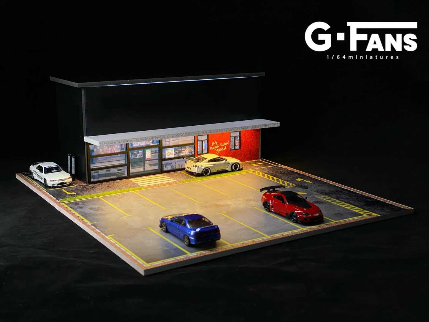 GFans 1:64 Scale Diorama Car Garage Model – LED Lighted Parking Lot DIY City Set for Collection & Display Gifts