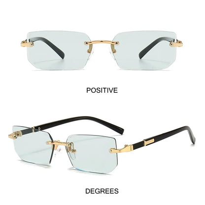 Rimless Rectangle Sunglasses – Fashion Small Square Shades for Men & Women, Summer Travel Eyewear