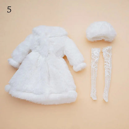 30CM Doll Clothes Set – Fashion Tops, Fur Overcoat, Knitted Hat & Colorful Lace Stockings for 1/6 BJD Doll Accessories