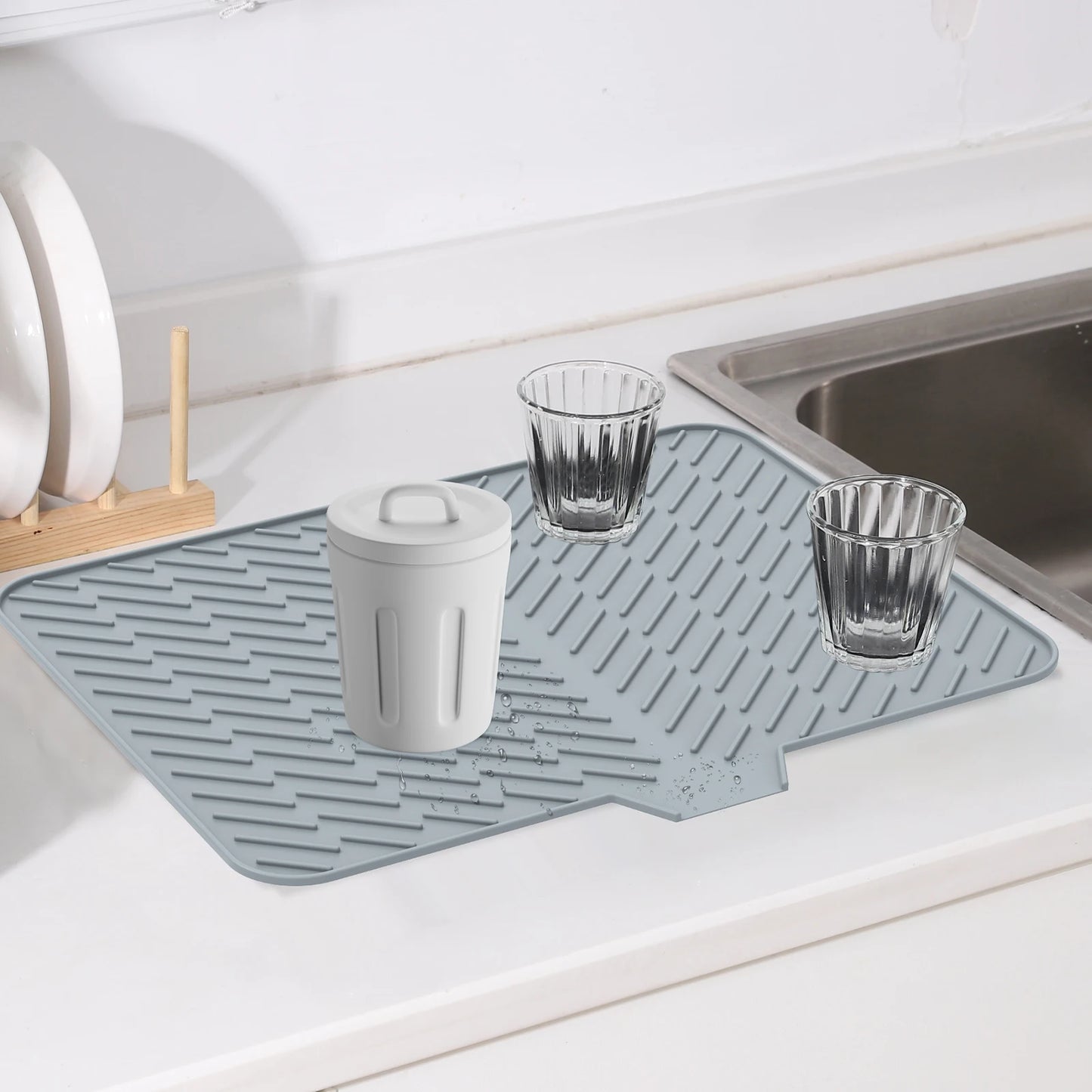 Ultra Absorbent Silicone Dish Drying Mat | Non-Slip, Fast Drying, Heat Resistant & Foldable Pad